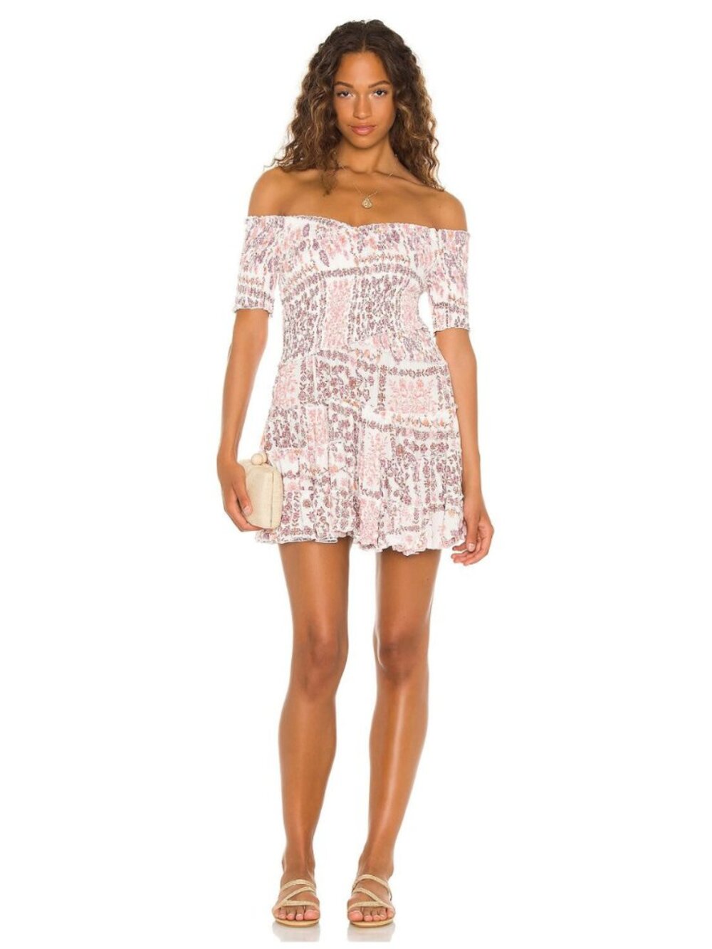 Poupette St Barth Soledad Mini Dress White Pink Size S